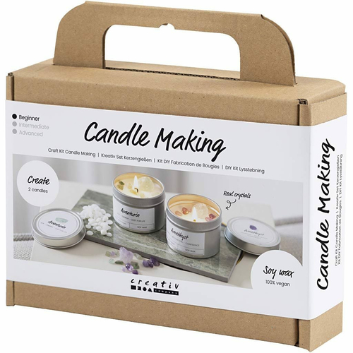 Mini Hobbyset Kaarsen Maken, Sojakaars met aventurien en amethist, crème, o - Afbeelding 3