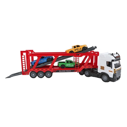 2-Play vrachtwagen autotransporter 38cm met 3 auto's