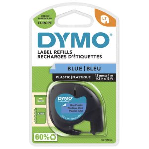 DYMO LetraTag – Label Tape 12mm x 4m – (PVC) zwart op blauw