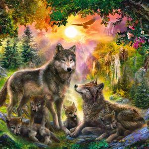 Ravensburger Puzzel (500stuks) – Wolvenfamilie in het zonlicht