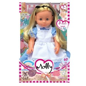 Pop Molly Alice 40 cm met blauwe jurk en 3 liedjes