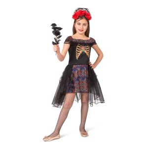 Kostuum Day of the Dead Bruid Zwart, meisje – maat 152