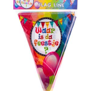 Vlaggenlijn “Waar is dat feestje?/Hier is dat feestje!” – 5m/10 vlaggen