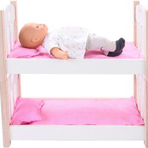 Poppen stapelbed (hout) – roze/wit