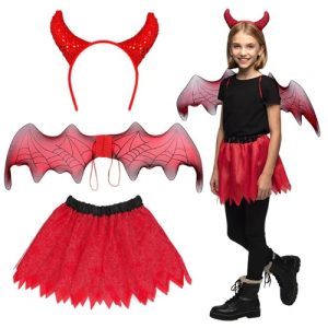 Set Duivel kind (hoorntjes, vleugels en tutu)